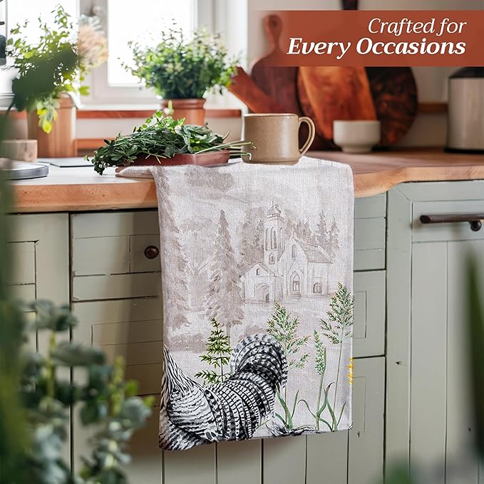 Maison d' Hermine Kitchen Towels Set of 3 100% Cotton 27.50" x 20" Reusable Cloth Tea Dish Towels Absorbent with Hanging Loop for Kitchen Gifts for Mothers Day Spring/Summer (Basse Cour)