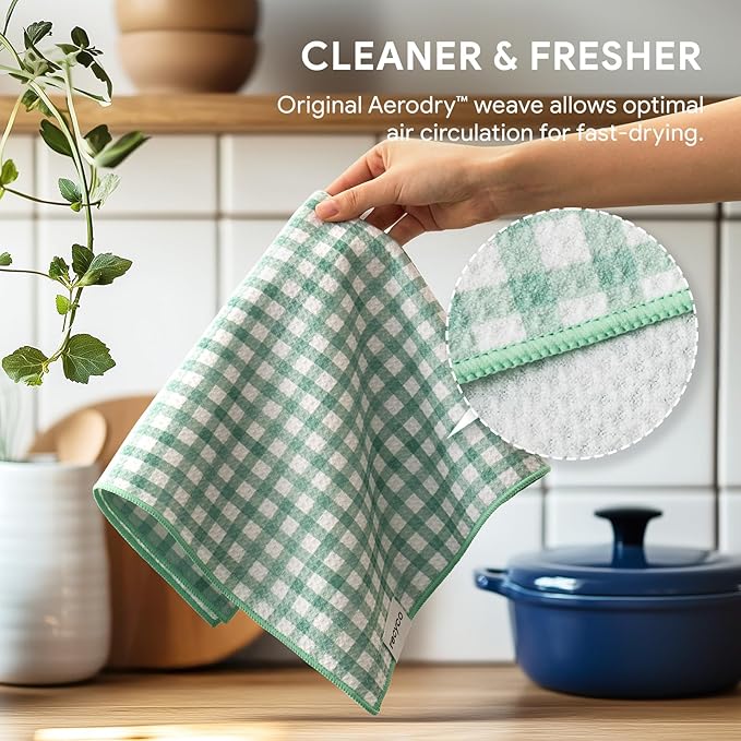 RECYCO Waffle Kitchen Towel Set of 2 - Quick Dry Microfiber Sustainable Dish Towels - Ultra Absorbent Reusable Cleaning Tea Towels - Lightweight Hand Towels,16”x 28”, Butterfly Gingham