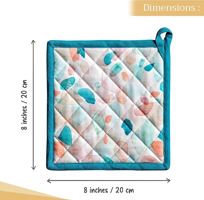 Maison d' Hermine Pot Holders 100% Cotton Heat Resistant Potholders 8" x 8" Hot Pads with Loop BBQ Cooking Baking Gifts for Mothers Day Handling Hot Pans Spring/Summer (Pack of 2, Summer Picnic)