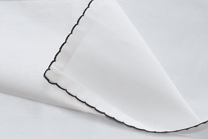 COTTON CRAFT Cloth Napkins - Set of 12 Soft Cotton 17x17 Inch White Dinner Napkins with Black Border Trim – Absorbent Reusable Fabric Serviettes for Table Settings, Parties, Everyday Use