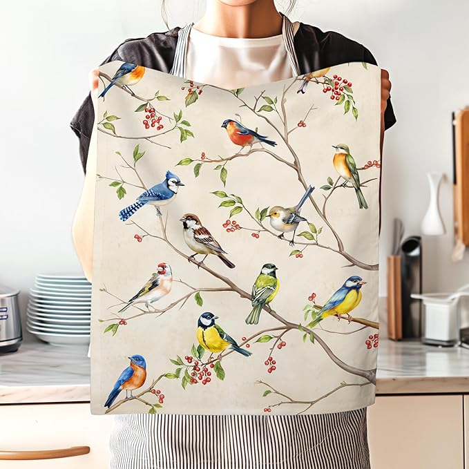 Bird Branch Tea Towels 100% Cotton Quick Dry Retro Kitchen Towels, 18.9 x 27.5'' Absorbent Dish Cloth for Kitchen Home Decor, Housewarming, Birthday Gifts for Mom, Set of 4