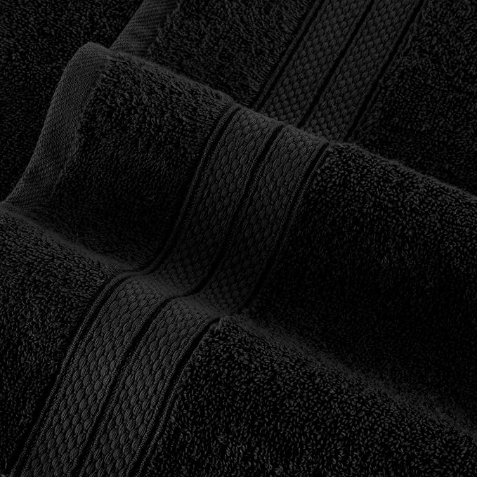 Elegant Comfort Luxury 6-Piece Towel Set, Premium Soft 100% Turkish Cotton, Three Line Popcorn Design 2 Bath Towels, 2 Hand Towels and 2 Washcloths Towel Set - Quick-Drying and Absorbent, Black