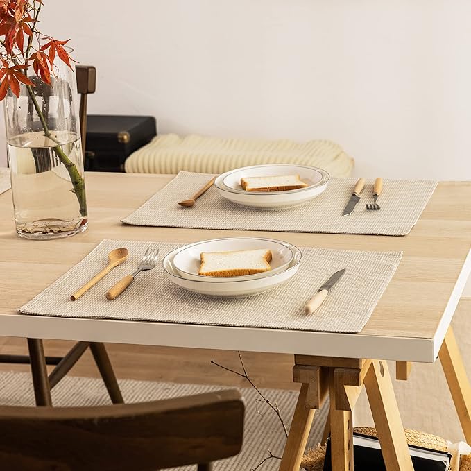 Kevin Textile Table Mats Set of 4 Heat Resistant Washable Placemats for Parties Buffet Dinner, 13 x 19 inches, Light Beige