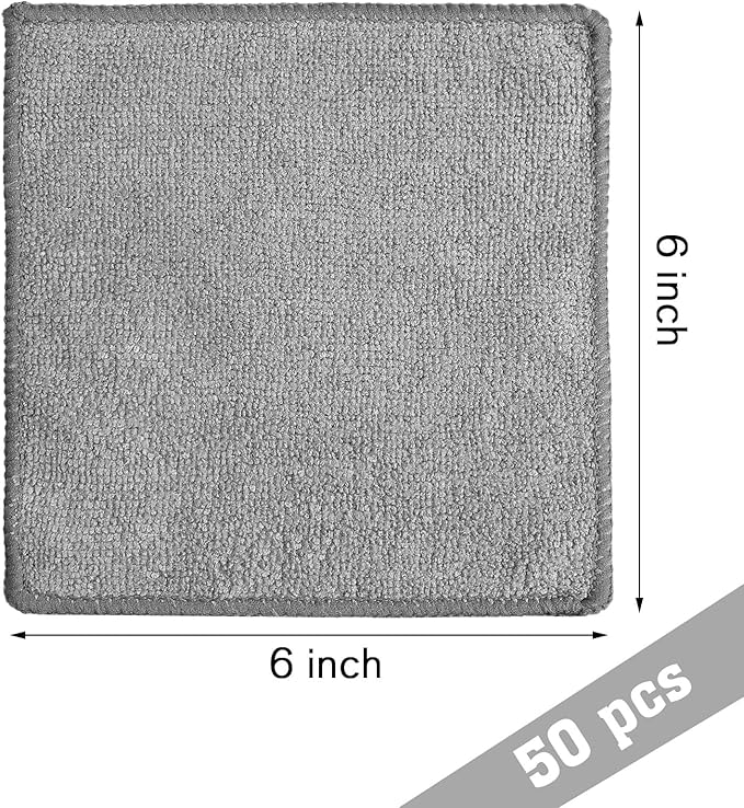 Tanlade Cleaning Cloth Dry Erase Cloth Cleaning Rags Reasonable Kitchen Towels Microfiber Towels Cars Wash(6 x 6 Inch,Gray,50 Pcs)