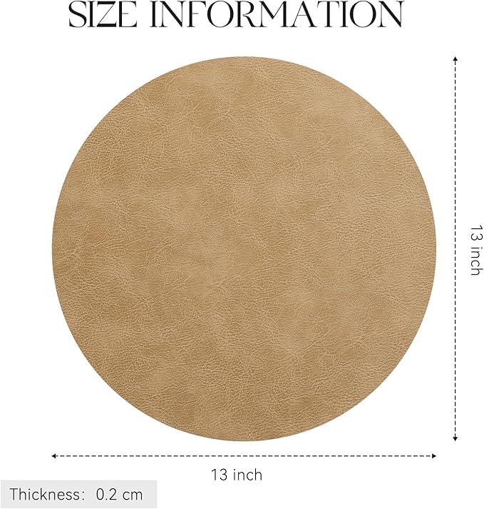 MOSAYT 13 Inch Round Vinyl Placemats Set of 6 - Faux Leather 100% Waterproof Oil-Proof Wipeable PU Place Mats, Heat Resistant Reversible Table Mats for Kitchen, Dining, Outdoor (Camel)