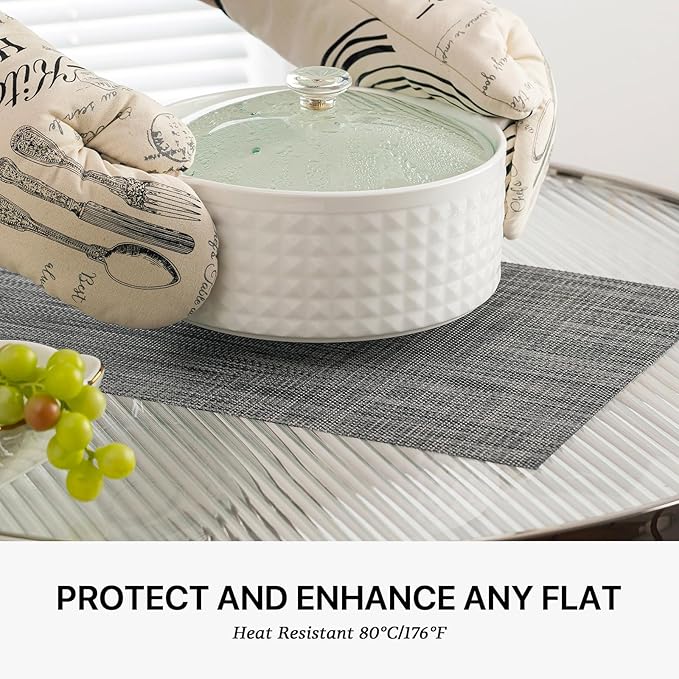 LEXMORE Placemat Set of 4 Vinyl/Plastic Woven Place Mats for Kitchen Table Indoor/Outdoor Washable Placemat Wipeable Dining Table Mats(Dark Gray)