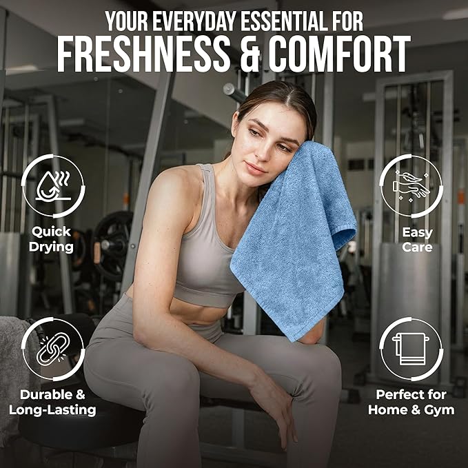 RIVERSIDE Pack of 12 Washcloths, 12 x 12 Inches, 100% Cotton, Premium Flannel Face Cloths, Highly Absorbent & Soft Feel Fingertip Towels (Electric Blue, 12 Pack)