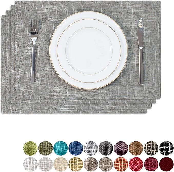 Kevin Textile Placemats, Set of 4 Heat-Resistant Placemats for Kitchen Table, Washable Durable Linen Table Mats Woven Placemats (4 Pcs, 13"x19", Sesame Grey)