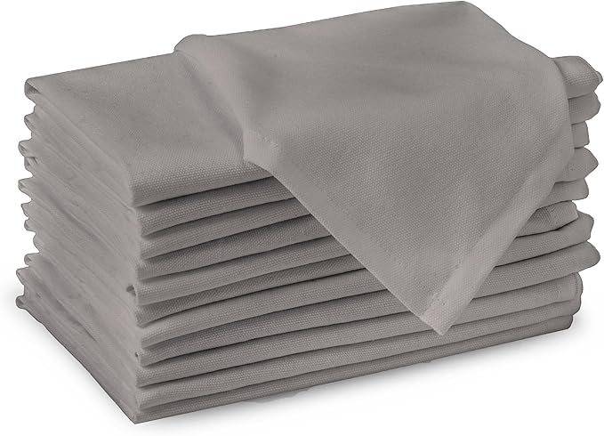 Encasa XO Grey Cloth Napkins Set of 6, 17"x17" | Solid Color Cotton Dinner Napkins | Washable & Reusable Wedding Napkins for Holiday Dinners, Party, & Everyday Table Decor