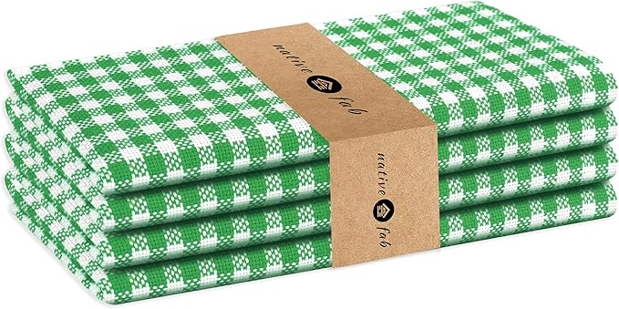 Native Fab Set of 4 Gingham Mini Check Cloth Dinner Napkins 100% Cotton 16x16 inches Soft Comfortable Absorbent Restaurant Hotel Quality - Easy Care Washable Wedding Daily Everyday Use - Green