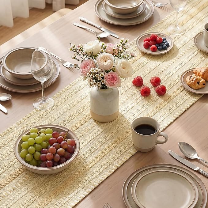 Artoid Mode Burlap Brown Farmhouse Woven Table Runner, Seasonal Holiday Rustic Kitchen Dining Table Decoration for Home Party Decor 12x72 Inch