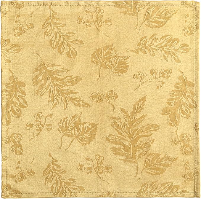 Elrene Home Fashions Elegant Woven Leaves Jacquard Damask Cloth Napkin Set, 17" x 17", Pack of 8, Gold