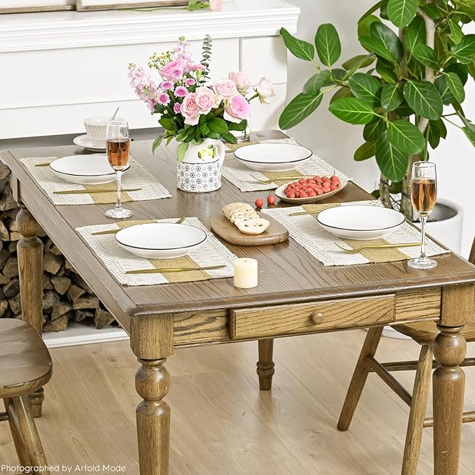 Artoid Mode Burlap Brown Farmhouse Rustic Placemats Set of 6,12x18 Inch Seasonal Holiday Hollow Table Mats Party Kitchen Dining Decoration