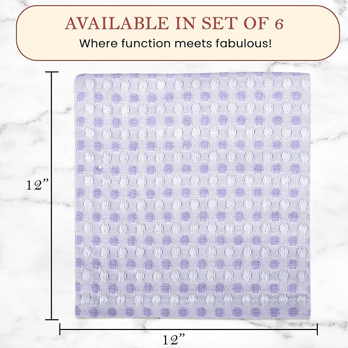 Vintage Vista 100% Cotton Dish Cloths (Pack of 6) - Dish Rags for Washing Dishes - Reusable & Highly Absorbent Kitchen Towels - Kitchen Rags fo Easter - (12" x 12" - Purple Honeycomb)