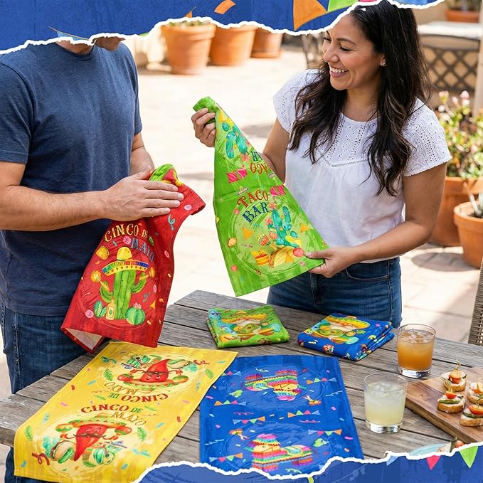 Breling Set of 6 Mexican Kitchen Towels Fiesta Taco Cactus Chili Dish Towel Cinco De Mayo Bathroom Decorative Rustic Cloths Tea Towels for Kitchen Bathroom Home Housewarming Gifts, 14 x 21 Inch