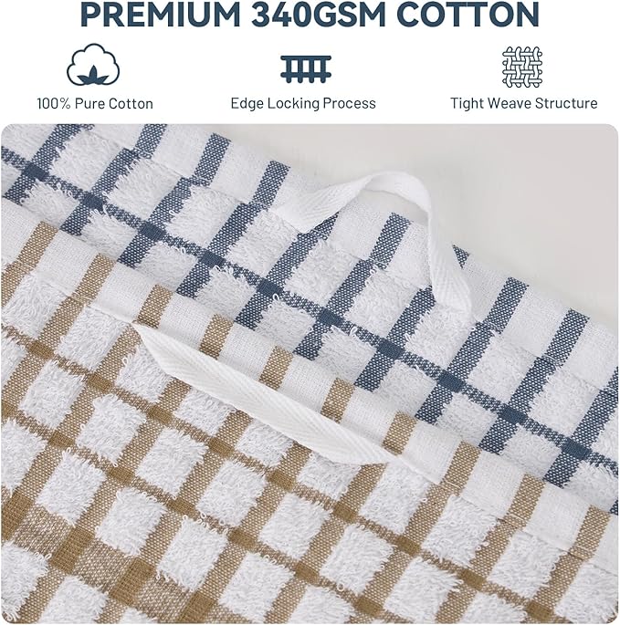 Egles 16 Packs Kitchen Dishcloths, 100% Cotton Grid Terry Dish Cloths 12" x 12" Ultra Soft Super Absorbent Dishrag Reusable Dishcloth, Multi-Purpose Quick Drying Hand Dish Towel Set with Hanging Loop