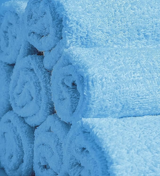 Softolle 100% Cotton Washcloths (12x12 Inches) Soft, Highly Absorbent Washcloth, Face Towels, Wash Cloths for Face, Ring Spun, Bulk Pack (Sky Blue, 60 Pack)