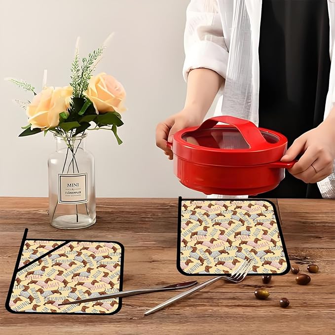 Funny Sailor Dachshund Pot Holders Set of 2,Cute Dog Kitchen Heat Resistant Potholder for Microwave Cooking Baking Oven and BBQ