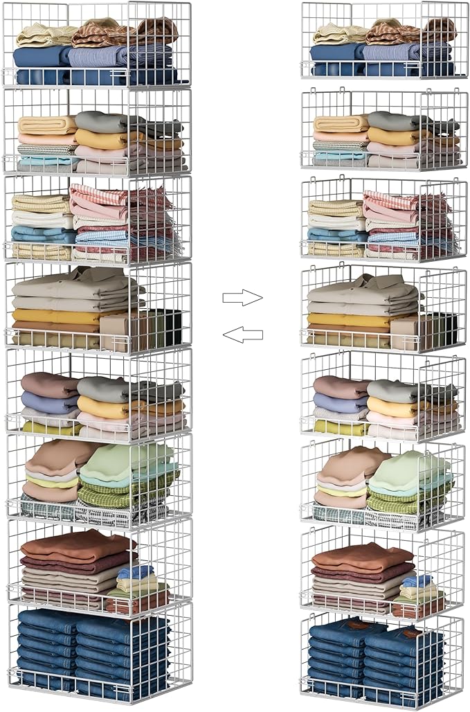 Yociyoga 8-Tier Stackable Closet Organizers and Storage Shelves, Foldable Closet Shelf Organizer, Stackable Storage Bins Drawers for Closet Organizer System, White(Patent Pending)