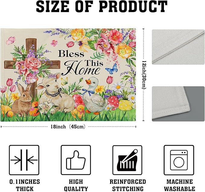 Easter Farmhouse Placemats Set Season Floral Faith Christian Place Mats Animals Kitchen Dining Table Decor 12 X 18 in