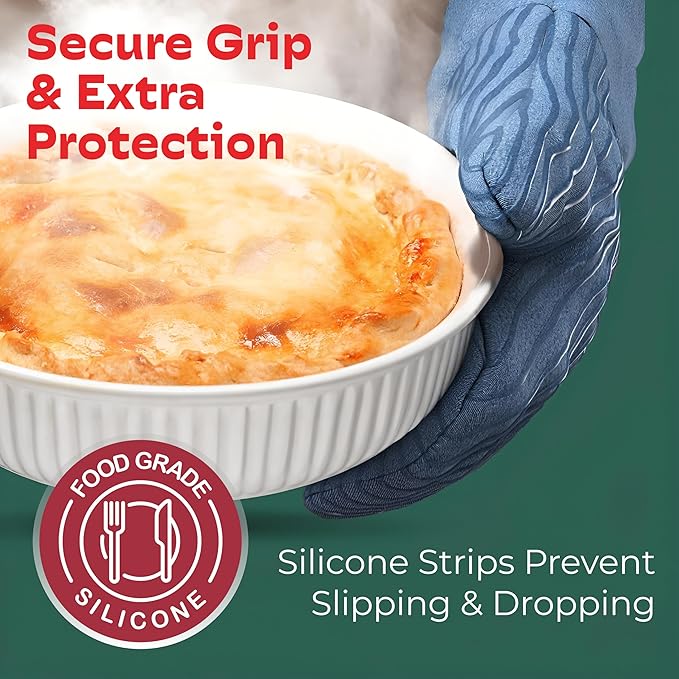 Big Red House - Silicone Oven Mitts - Blue Denim Set of 2-12.5" - Heat Resistant to 536 F / 280 C Kitchen Gloves - Professional Grade Protection Hot Cooking Baking
