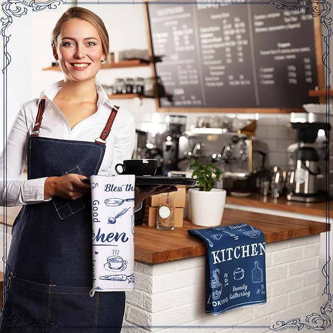 Bencailor 6 Pcs Blue White Kitchen Towels Decorative Sets Dish Towels Absorbent Fast Drying Hand Tea Vintage Hanging Reusable Cleaning Dishcloths for Cooking Farmhouse Bathroom Accessory
