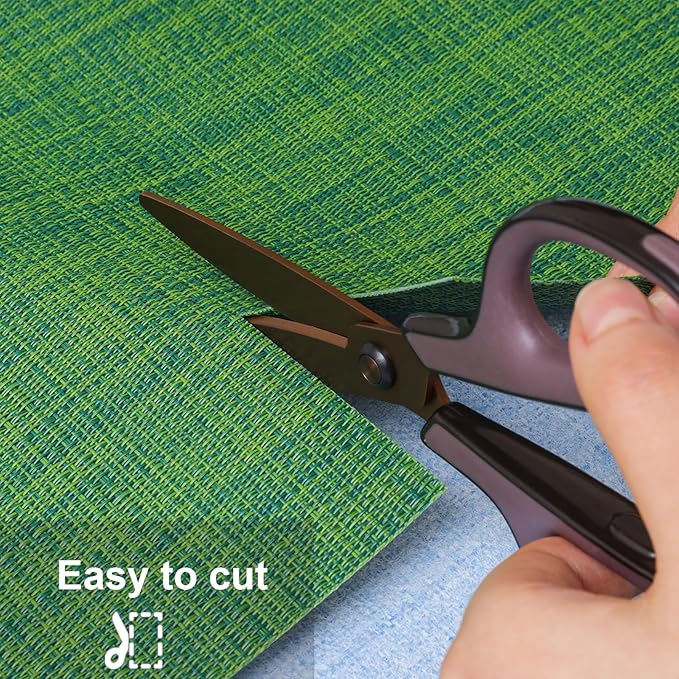 Myir JUN Placemats Set of 10, Vinyl Woven Placemats Place Mats Indoor Set of 10 Washable Table Mats Non-Slip Place mats for Dining Table (Dark Green)