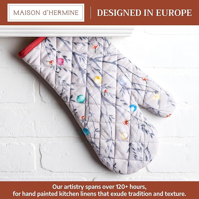 Maison d' Hermine Oven Gloves 100% Cotton Oven Mitt 7" x 13" with Loop Heat Resistant BBQ Cooking Gloves for Thanksgiving Christmas Decorations Baking Handling Hot Pans (Pack of 1, Fairy Christmas)