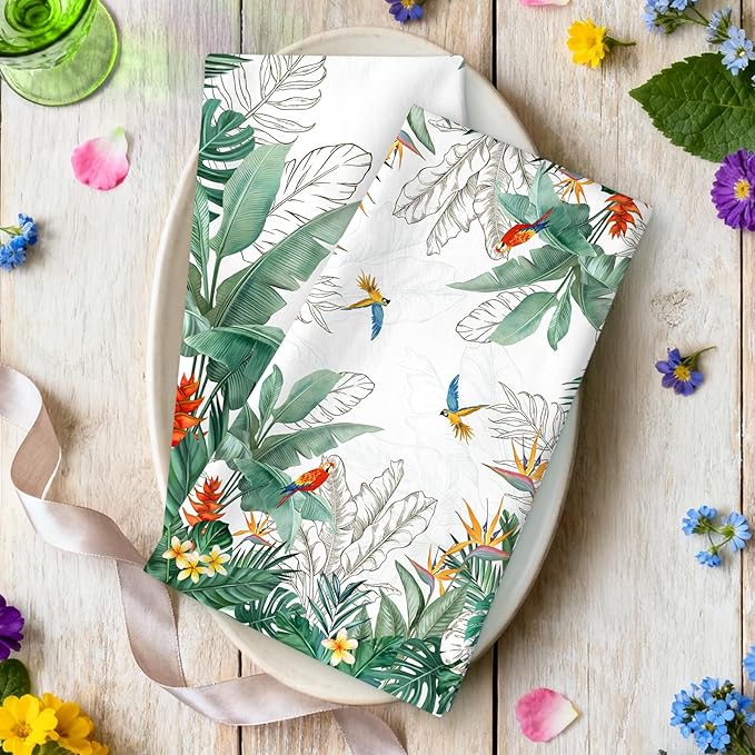 Tropical Tree Leaf Tea Towels, Cotton Kitchen Towel 18.9 × 27.5 inch, Quick Drying Dish Cloth for Party Anniversary Holiday Decoration, Housewarming Gifts for Mom
