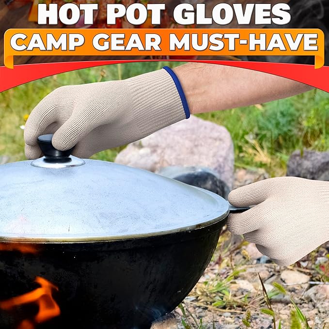 Heat Resistant Gloves for Cooking & Grilling – Aramid Oven Mitts Gloves with Fingers, Short-Term Hand Protection up to 932°F and Secure Grip for Baking, Fryer, and BBQ