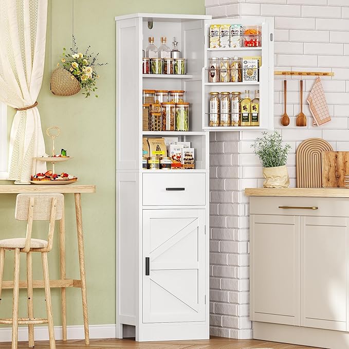 TEENFON 67" H Tall Storage Cabinet with 2 Doors, Bathroom Storage Cabinet, Kitchen Pantry Cabinets for Living Room, Dining Room, Bathroom, White