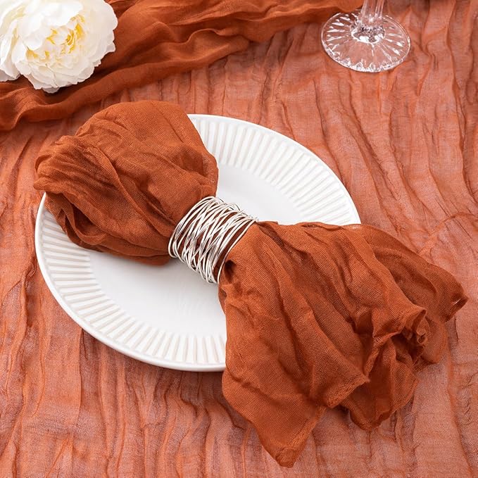 DeZerlor 30 Pack Terracotta Cheesecloth Napkins Burnt Orange Christmas Cloth Napkins Set of 30 Holiday Dinner Napkins Bulk 21x21 Inches for Wedding Bridal Shower Baby Shower Xmas Parties