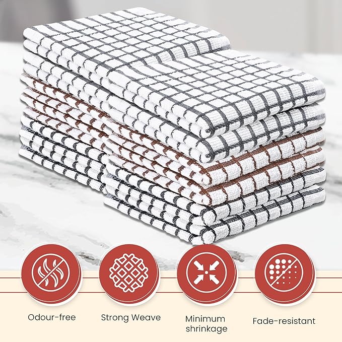 Vintage Vista 100% Cotton Dish Cloths (Pack of 12) - Dish Rags for Washing Dishes - Reusable & Highly Absorbent Kitchen Towels - Kitchen Rags fo Easter - (12" x 12" - Multicolor Checkered)