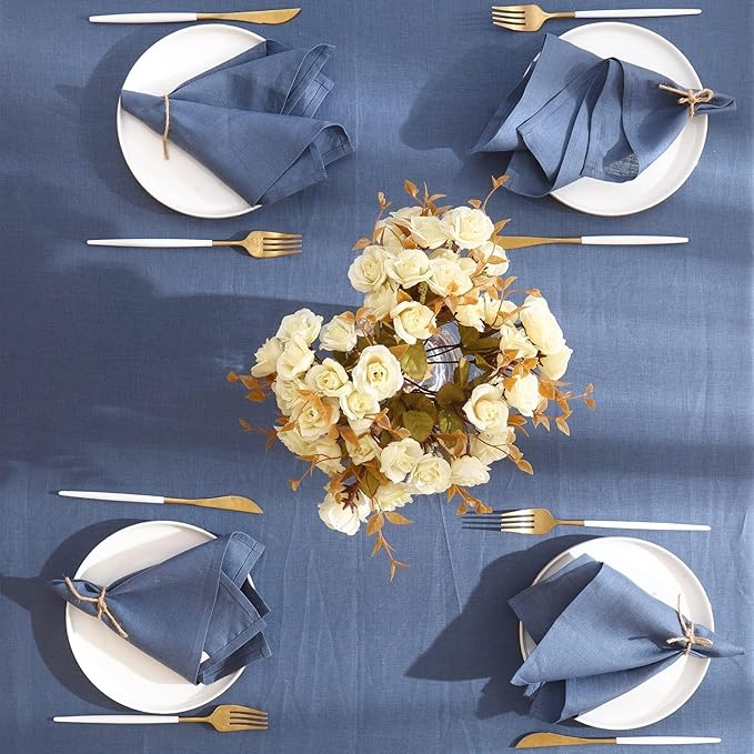 Simple&Opulence Textured Tablecloth 100% Linen Table Cloth, Kitchen Dinning Tabletop Decoration, for Outdoor and Indoor Use (Classic Blue, 60"×120")