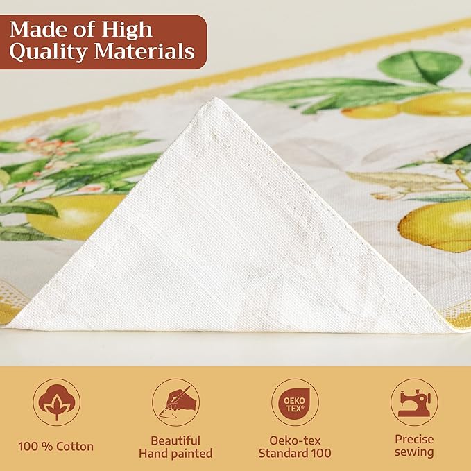 Maison d' Hermine Placemats Set of 4 100% Cotton Washable Cloth Place Mats Reusable Table Mats for Kitchen Dining Party Wedding Gifts for Mothers Day Spring/Summer (Limoncello, 13" x 19")
