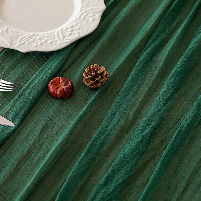 Keketoarrange Emerald Green St. Patrick's Day Table Runner Cheesecloth Gauze 120 Inch 10 FT Rustic Boho Cheese Cloth Decor for Wedding Baby Bridal Shower Sheer Vintage Spring Easter Home Decorations