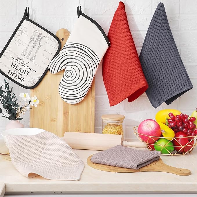 Homaxy 100% Cotton Waffle Weave Kitchen Dish Cloths, Ultra Soft Absorbent Quick Drying Dish Towels, 12 x 12 Inches, 18-Pack, Mixed Color