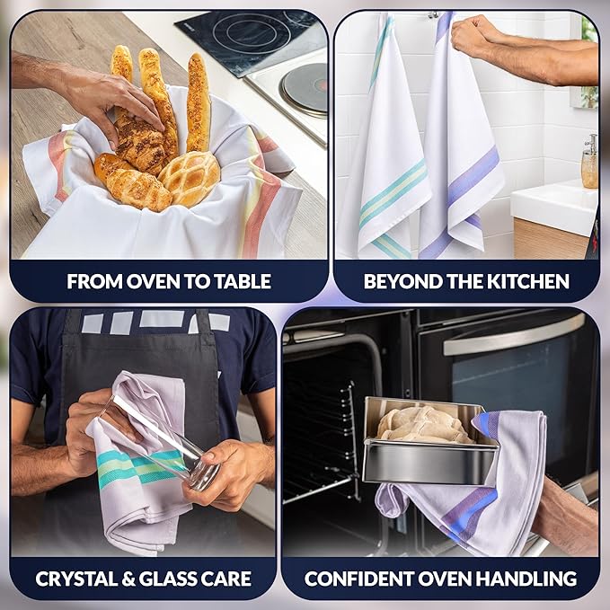 Harringdons 100% Cotton Kitchen Towels, Highly Absorbent Dish Towels for Kitchen with Hanging Loop, Large 20"x28" Washable Towels, Assorted Colors, 6 Pack