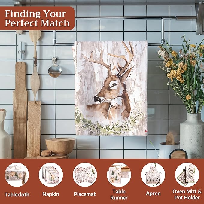 Maison d' Hermine Kitchen Towels Set of 3 100% Cotton 20" x 27.5" Reusable Cloth Tea Dish Towels Absorbent with Hanging Loop for Kitchen Dining Thanksgiving Christmas Decorations (Mountain Life)