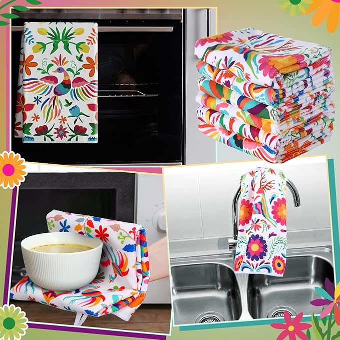 Breling Set of 6 Mexican Kitchen Towels Dia De Los Muertos Decorations Mexican Themed Dish Towel Bathroom Decorative Day of The Dead Hand Cloths Decor for Kitchen Bathroom Home Cooking, 14 x 21 Inch