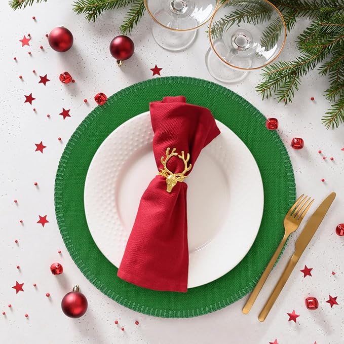 Round Placemats Set of 6, 15 Inch Linen Fabric Table Placemats, Heat Resistant, Wrinkle Free Washable Placemats Kitchen Place Mats Set of 6 for Dining Table Party Table (Green, 6)