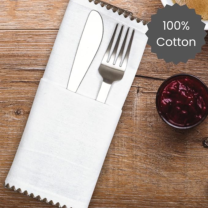 Cotton Clinic Cloth Napkins with Trim - Everyday Use Table Dinner Napkins - Soft Durable Washable - Ideal for Dinner Party Wedding Christmas Easter - Set of 12-20x20 inches Grey White Napkins