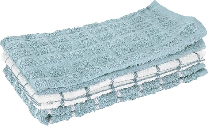 Ritz Premium 100% Cotton Terry Check Kitchen Dish Towels - Highly Absorbent, Super Soft, Long-Lasting, 25"x15", 3-Pack, Dew