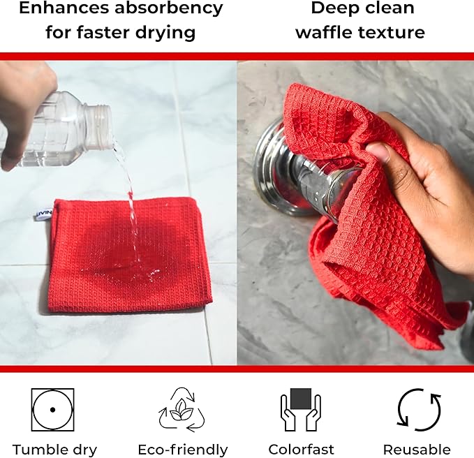Red Cotton Cleaning Rags for Housekeeping - Trapos Paños De Limpieza Reutilizables - Kitchen Bar Shop Towel Dish Mop Wash Cloth for House Dust - Reusable Washable Absorbent - 13"x13" 12 Pack