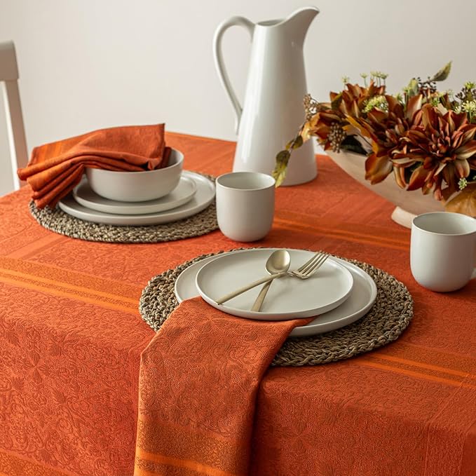 Benson Mills Ravenna Yarn Dyed Jacquard Heavyweight Fabric Table Cloth, Everyday, Parties, Weddings, Holiday, Fall and Thanksgiving Tablecloth (60" x 120" Rectangular, Bison/Rust)