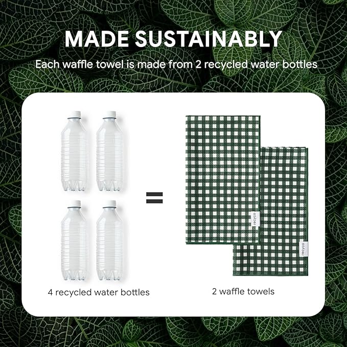 RECYCO Waffle Kitchen Towel Set of 2 - Quick Dry Microfiber Sustainable Dish Towels - Ultra Absorbent Reusable Cleaning Tea Towels - Lightweight Hand Towels,16”x 28”, Pine Green Plaid