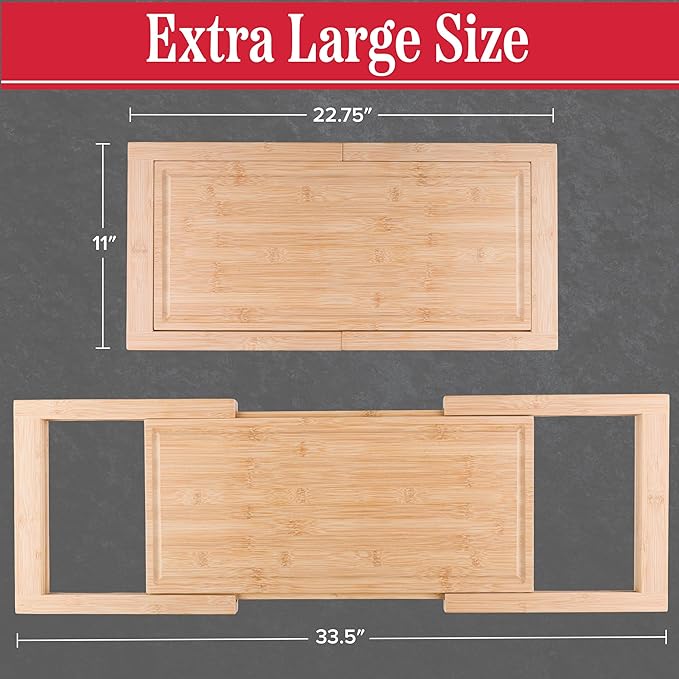 Over the Sink Cutting Board - Expandable Bamboo Wood Chopping Board with Juice Groove and Slip-Resistant Grips - Kitchen Essentials for Cutting, Chopping, and Slicing by Classic Cuisine
