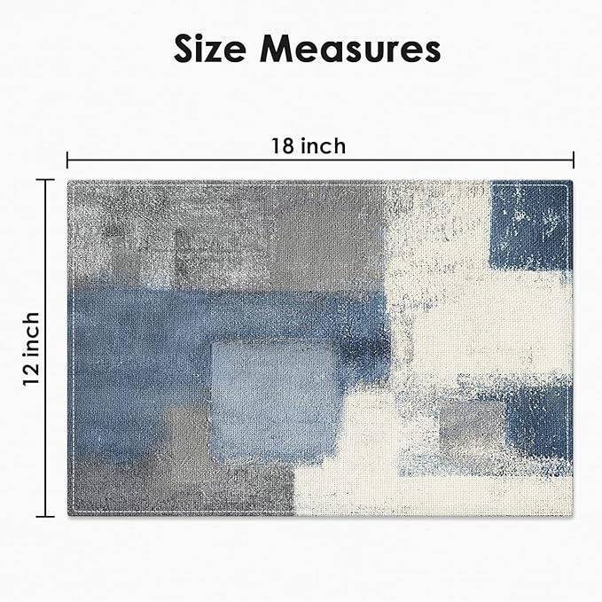 Emvency Farmhouse Placemats Set of 6, Abstract Modern Blue Geometric Minimalist 12x18 Inch Linen Rectangular Place Table Mats for Indoors & Outdoor Home Party Kitchen Dining Decoration
