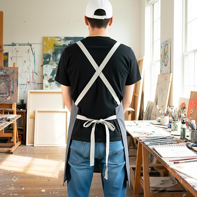 Professional Work Apron for Men & Women – 100% Cotton with waterproof Membrane, Cross Back Straps