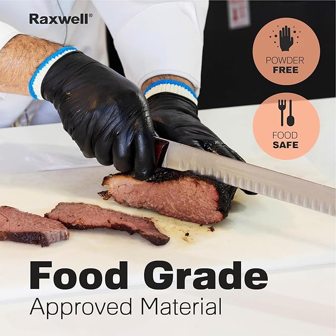 Raxwell BBQ Gloves - Dual-Layer Heat Defense & Heat Gloves for Cooking - Non-Slip Nitrile Handling for Grilling Accessories - Ambidextrous Oven Mitts with Fingers - Large, Black, 6 Cotton Liners